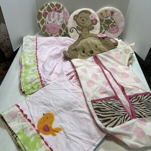7 Piece‎ Crib Nursery Bedding Set for Infant Baby Girls Pink Safari B215